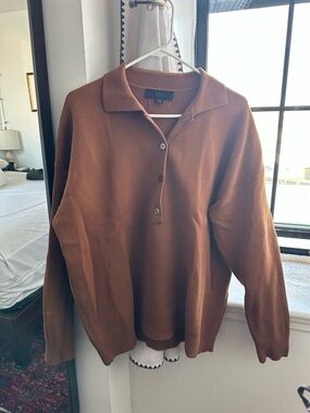 Zara Rust Brown Polo V-Neck Knit Sweater